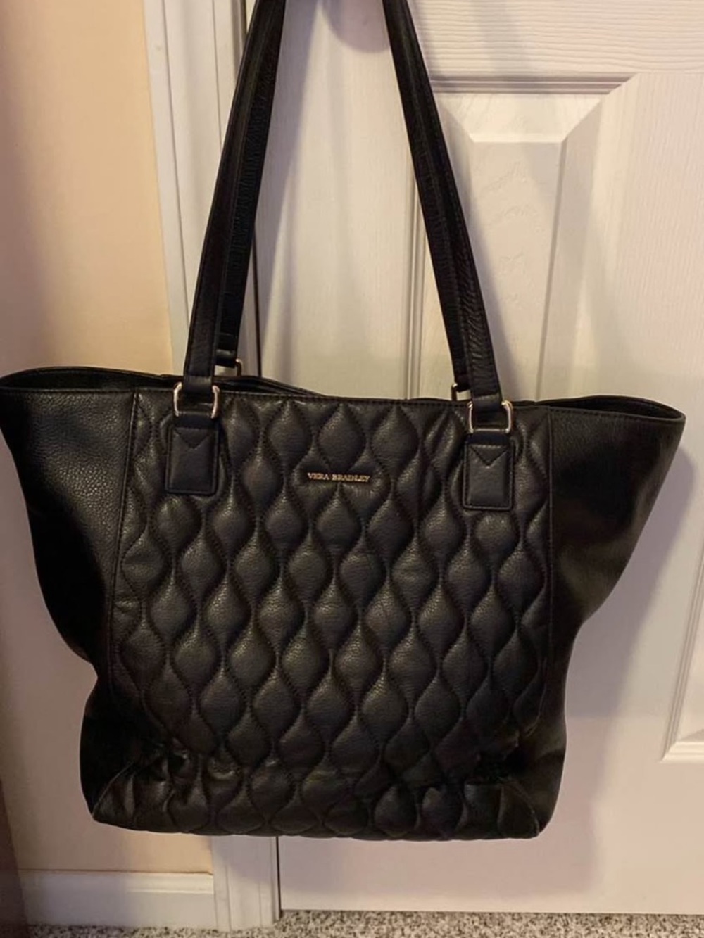 Vera Bradley Black Quilted Tote with Leather Handles